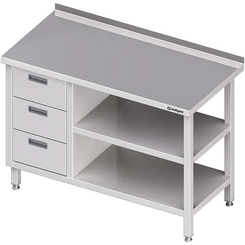 Stół przyścienny z blokiem trzech szuflad (L),i 2-ma półkami 1700x600x850 mm | Stalgast 980406170