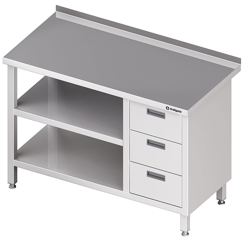Stół przyścienny z blokiem trzech szuflad (P),i 2-ma półkami 1500x700x850 mm | Stalgast 980417150