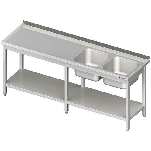Stół ze zlewem 2-kom.(P),z półką 2400x700x850 mm | Stalgast 980837240