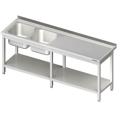 Stół ze zlewem 2-kom.(L),z półką 2200x600x850 mm | Stalgast 980856220
