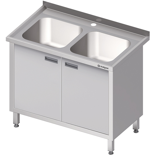 Zlew nierdzewny 2-komorowy, drzwi skrzydłowe rozwierne 1000x600x850 mm | Stalgast 980866100