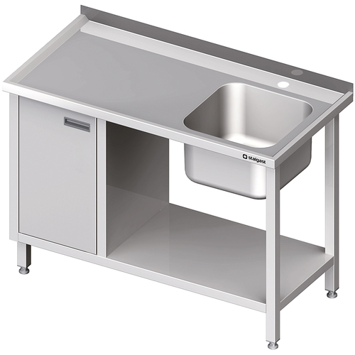 Stół ze zlew 1-kom.(P), z szafką i półką 1600x700x850 mm | Stalgast 980977160