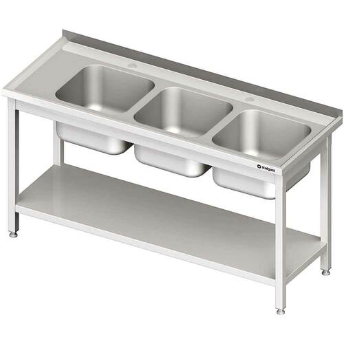 Stół ze zlewem 3-kom.(P),z półką 1700x700x850 mm skręcany | Stalgast 981137170