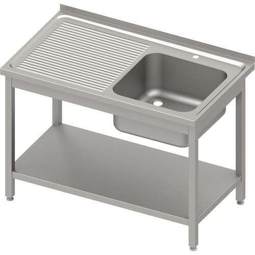 Stół ze zlewem 1-kom.(P),z półką 1200x700x850 mm spawany, blat tłoczony | Stalgast 983147120S