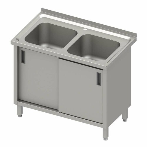 Zlew nierdzewny 2-komorowy drzwi suwane 1000x600x850 mm | Stalgast 616407