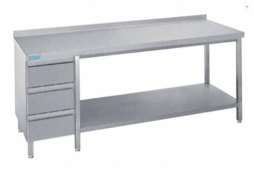 Stół nierdzewny z półką i blokiem szuflad 1200x700x850(900) mm | Rilling ATZ0712CS3L0
