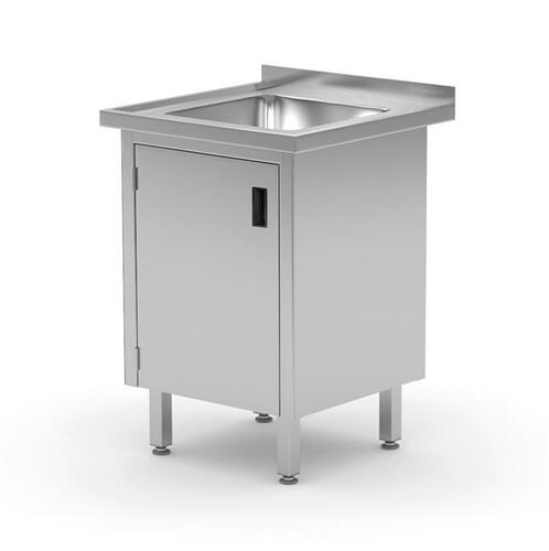 Zlew nierdzewny 500x600x850 mm z szafką z drzwiami na zawiasach | Hendi 813492