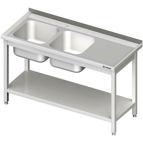 Stół ze zlewem 2-kom.(L),z półką 1600x700x850 mm spawany | Stalgast 980847160S