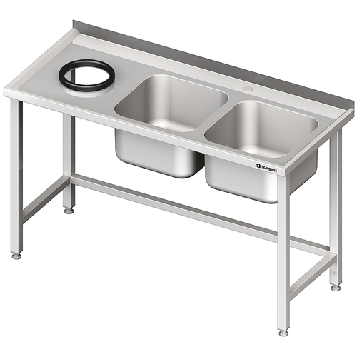 Stół przyścienny ze zlewem bez półki z otworem 1800x600x850 mm, 2-komory po prawej spawany | Stalgast 981016180