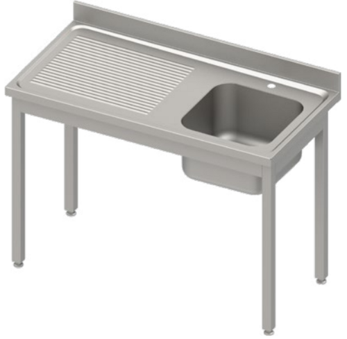 Stół ze zlewem 1-kom.(P),bez półki 900x600x850 mm skręcany, blat tłoczony,rant puszkowy 100x15x10 | Stalgast 984416090