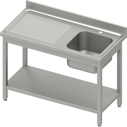 Stół ze zlewem 1-kom.(P),z półką 1500x600x850 mm spawany, blat tłoczony,rant puszkowy 100x15x10 | Stalgast 984466150S