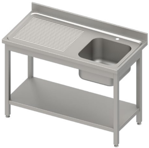 Stół ze zlewem 1-kom.(P),z półką 1700x700x850 mm skręcany, blat tłoczony,rant puszkowy 100x15x10 | Stalgast 984467170