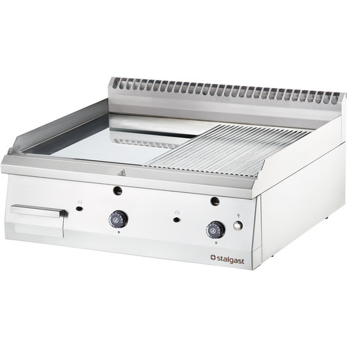 Gastronomiczna płyta grillowa gazowa, gładko-ryflowana, 13 kW, G30, chrom | Stalgast 9737330