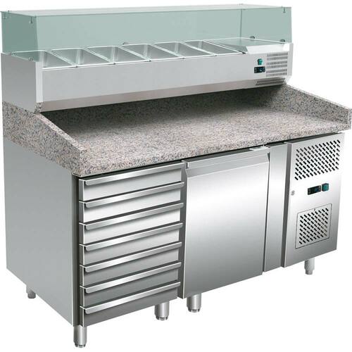 Towar archiwalny - Stół chłodniczy 1 drzwiowy do pizzy z szufladami i nadstawą, 600X400 mm | Stalgast 843310