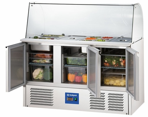 Stół chłodniczy sałatkowy 3-drzwiowy z nadstawą szklaną 368L | Stalgast 832232