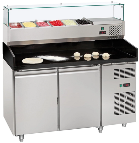 Stół chłodniczy do pizzy 2-drzwiowy 600x400 mm z nadstawką chłodniczą 7 x GN 1/4 | Gastroprodukt 10000133