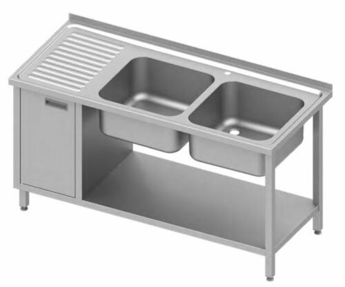 Stół nierdzewny ze zlewami i szafką 1500x600x850 mm | Stalgast 9810926150