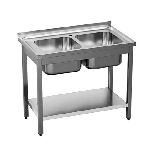 Zlew 2-komorowy nierdzewny z półką 1200x600x850 mm skręcany | Gredil 673726