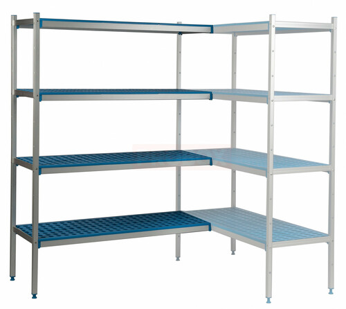 Regał narożny aluminiowo-polipropylenowy 4-półkowy 2270x500x1750 mm | Alushelf 50333