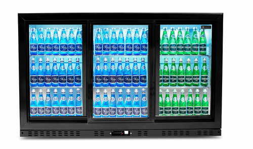 Barowa szafa chłodnicza  | chłodziarka podblatowa RQ-330SC | 318l | drzwi przesuwne | 3-drzwiowa | 1350x520x845 mm