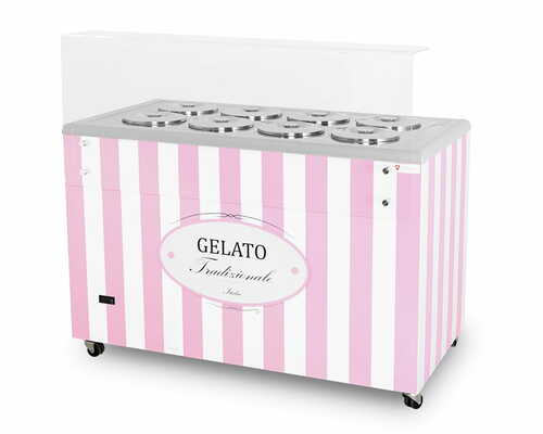 Dystrybutor do lodów | witryna do lodów | konserwator | retro | 8 tub | okrągłe kuwety | 1283x670x895 mm | GELATO POZETTI...