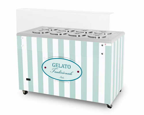Dystrybutor do lodów | witryna do lodów | konserwator | retro | 8 tub | okrągłe kuwety | 1283x670x895 mm | GELATO POZETTI...